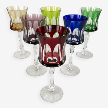 Villeroy & Boch. Series of six coloured crystal stemmed glasses