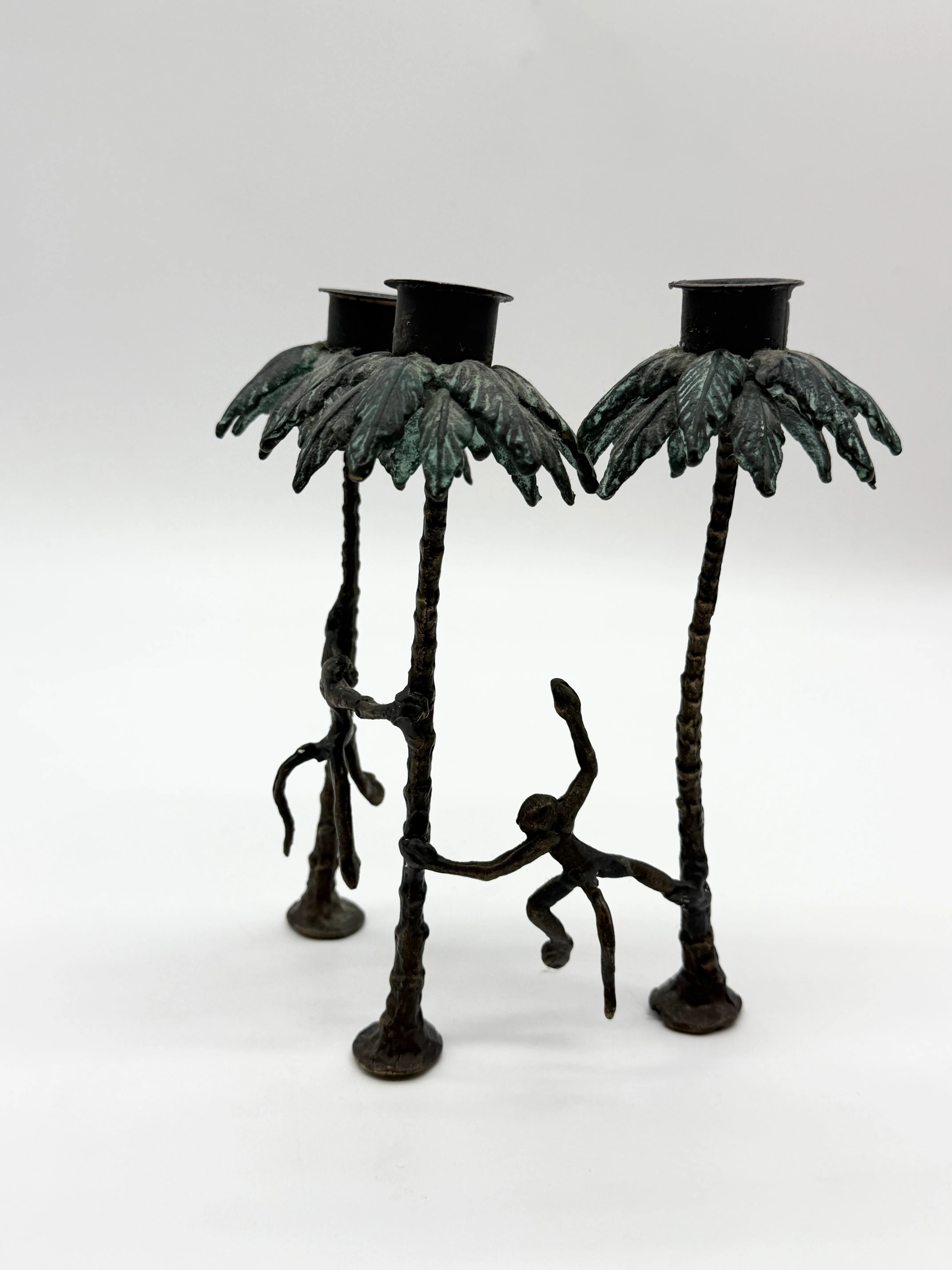 Chandelier "singe" en bronze patiné, 1970s