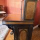 Victorian-era blackened wood and burr walnut Davenport.