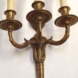 Magnificent Pair French Antique Bronze Triple Wall Lights Urn & Swag Detail