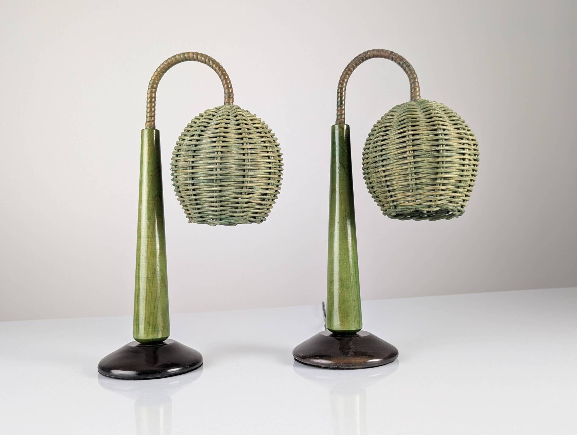 Organic Modern Mario Lopez Torres Style Green Rattan Lamps 1980s