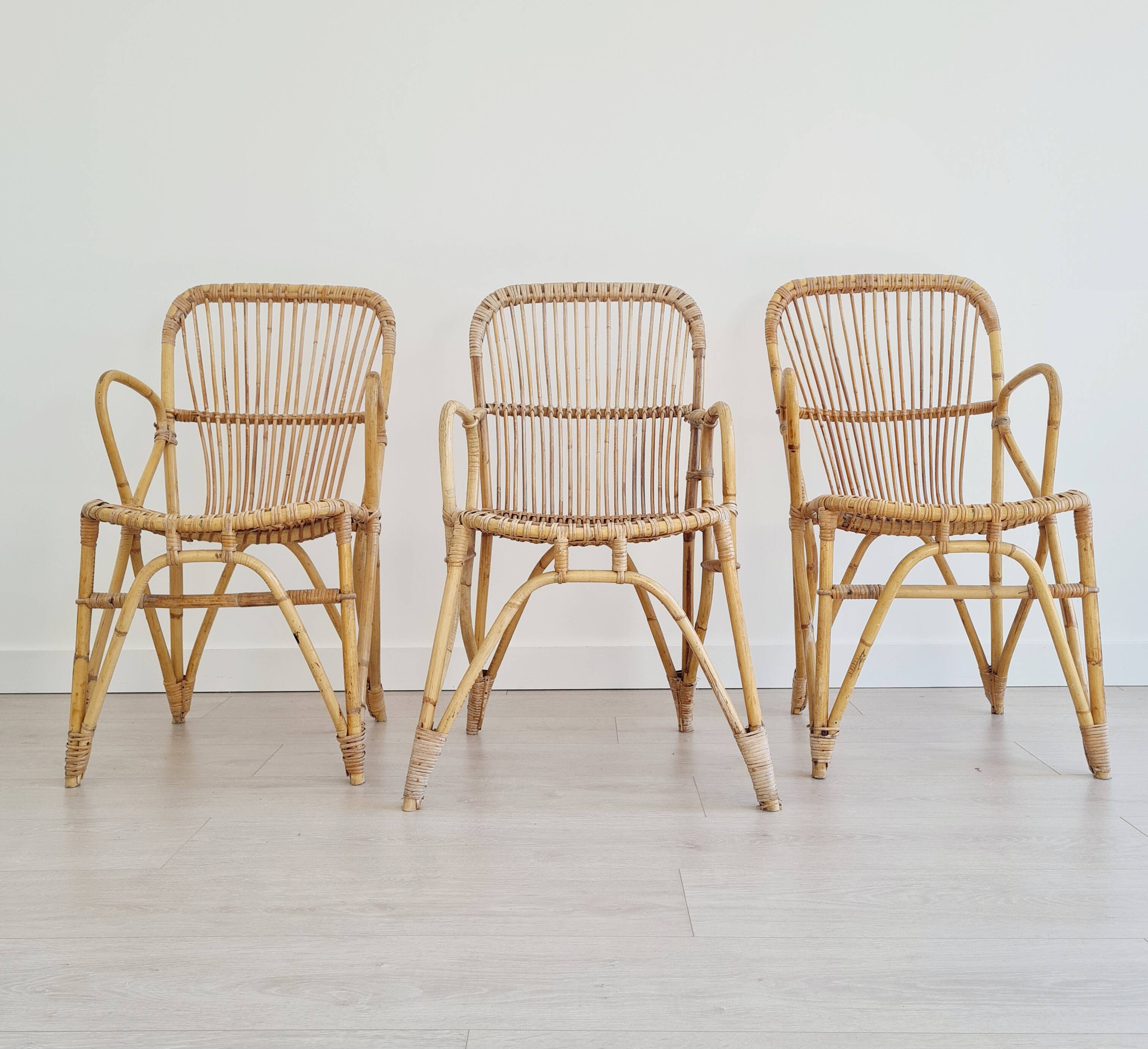3 antique rattan armchairs