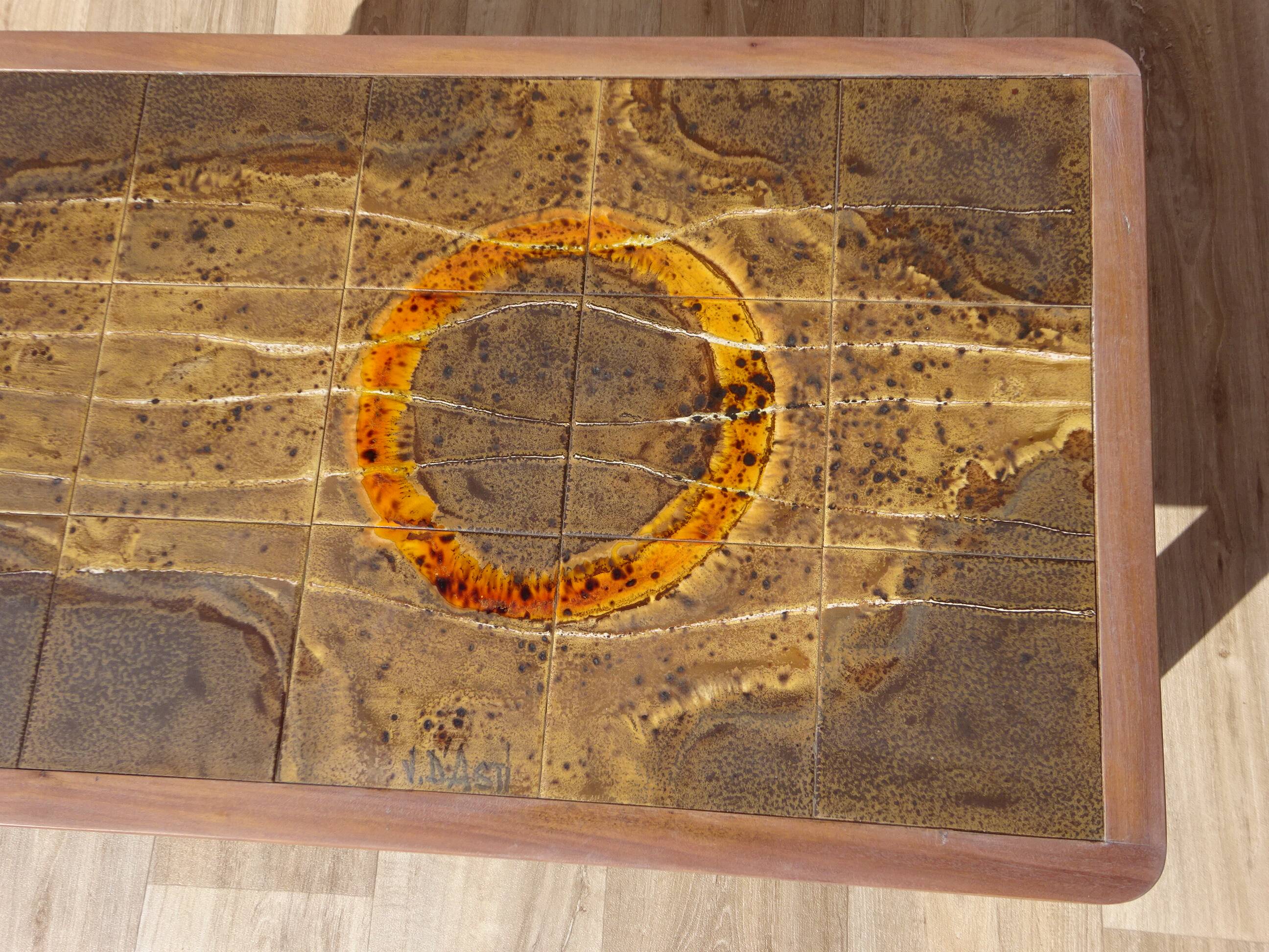 Vintage coffee table, Vallauris ceramics, signed J.d'Asti
