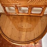 Curved half-moon console in rattan and bamboo with mirror by Vivai del Sud, Italy, 1960s.