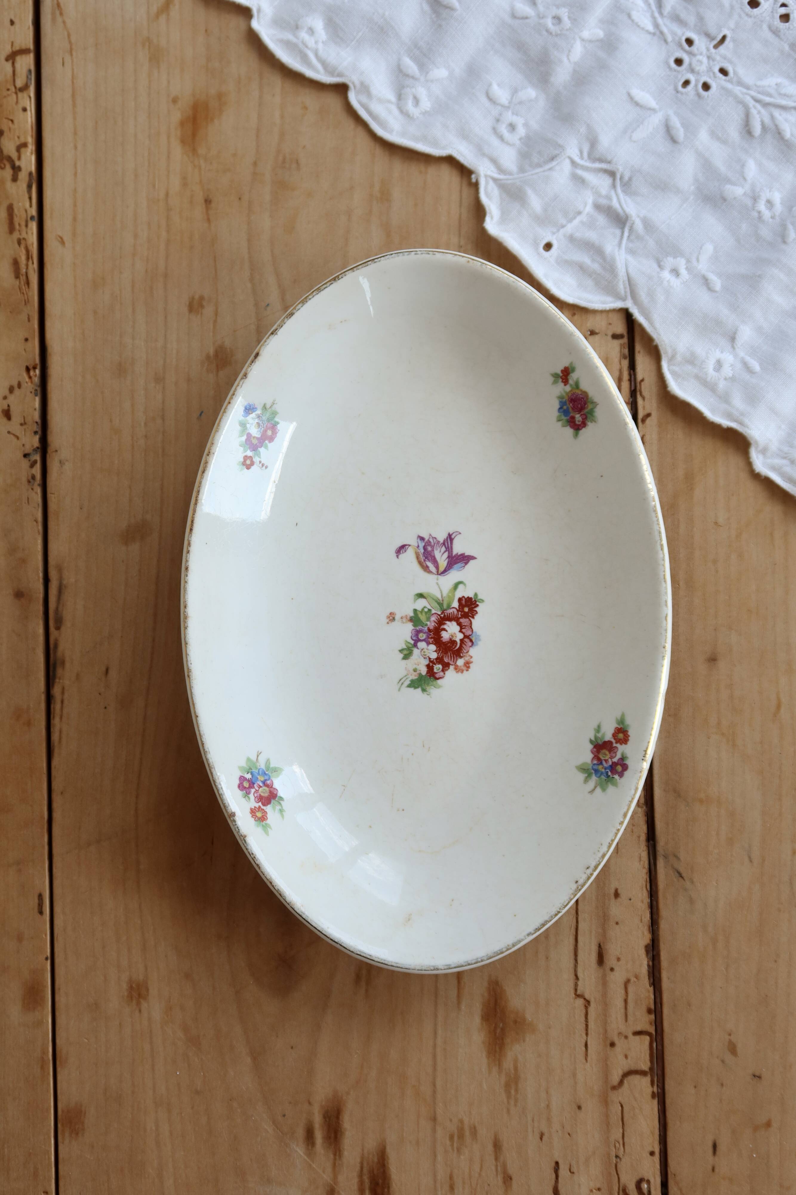 Ravier vintage faïence ivoire Digoin Sarreguemines – Décor fleurettes