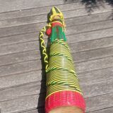 Old carafe/glass bottle decorated with scoubidou with its tassels 50/60s