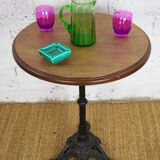 Vintage oak top pedestal table or bistro table with a medium oak finish