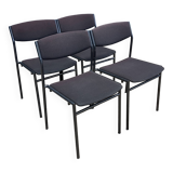 Set of 4 Gijs Van Der Sluis chairs aubergine fabric black steel legs 70s Netherlands