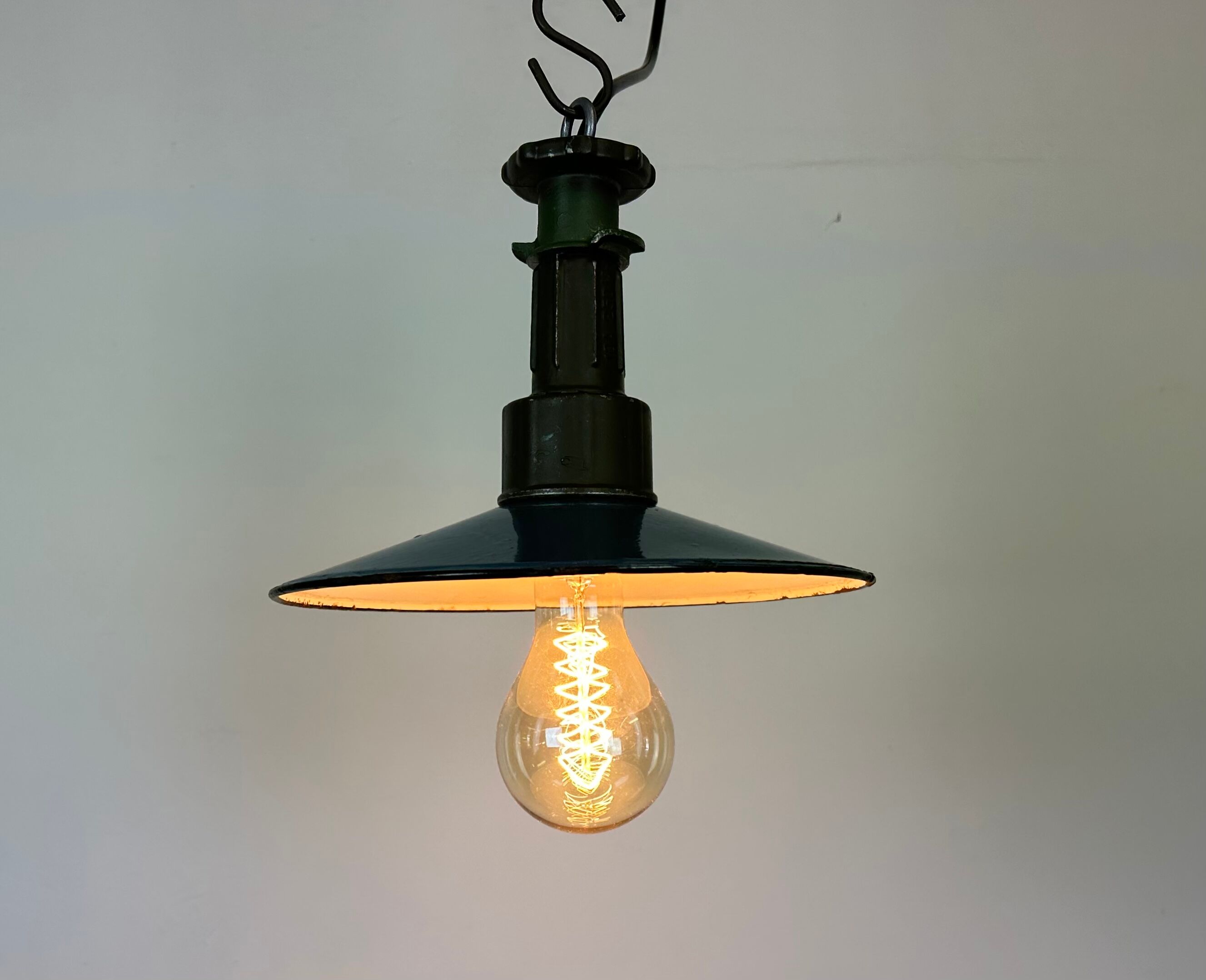 Industrial Blue Enamel Factory Pendant Lamp with Cast Aluminium Top, 1960s