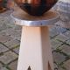 Tabouret,  porte plante vintage année 50 pied compas en chêne
