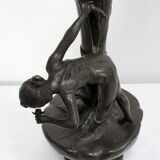 Pewter vase, "Young woman picking a water lily", signed P. Jean, Art Nouveau early twentieth century