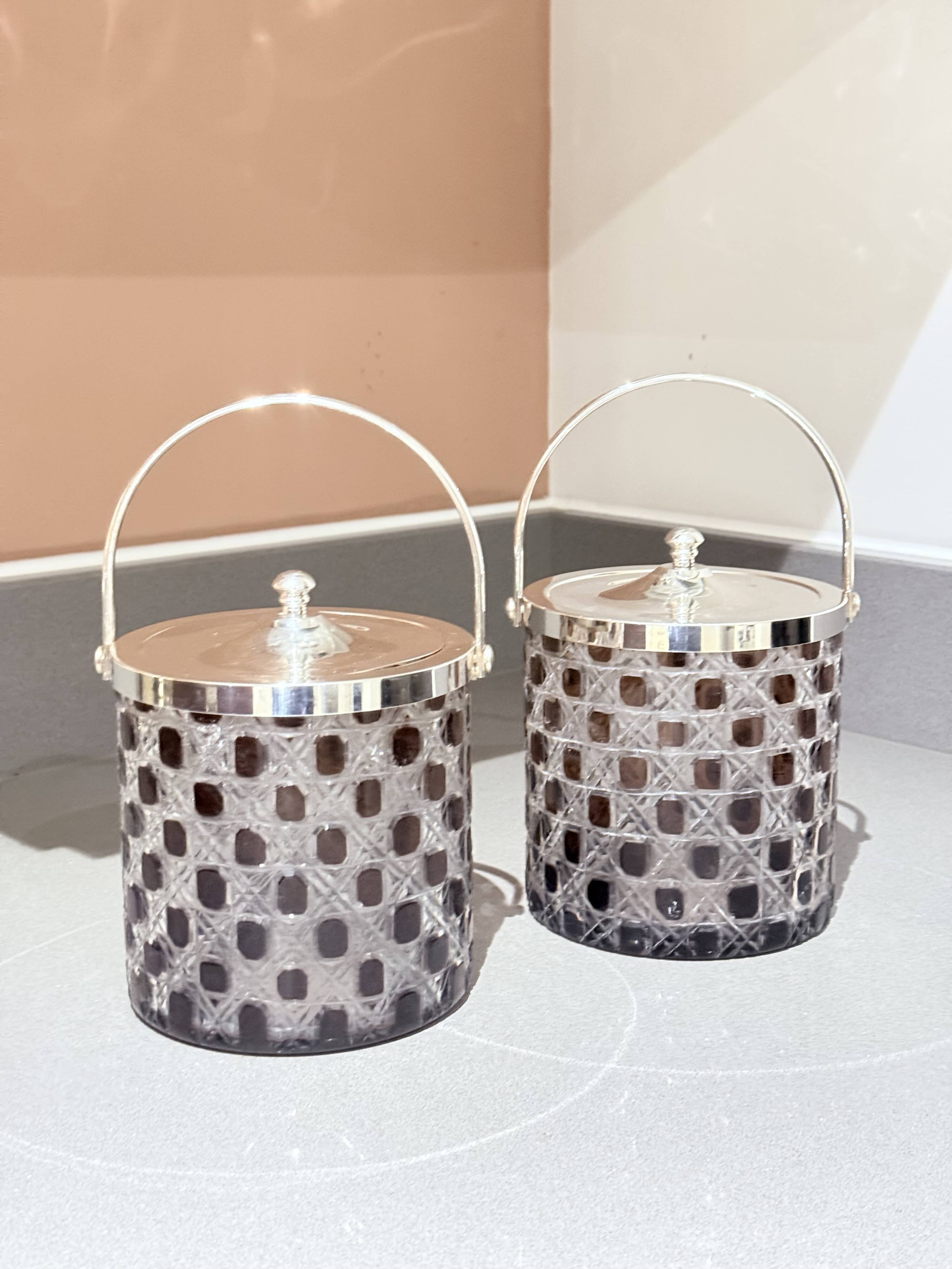 Vintage Cut Crystal Biscuit Box / Ice Bucket with Silver-Plated Lid and Handle