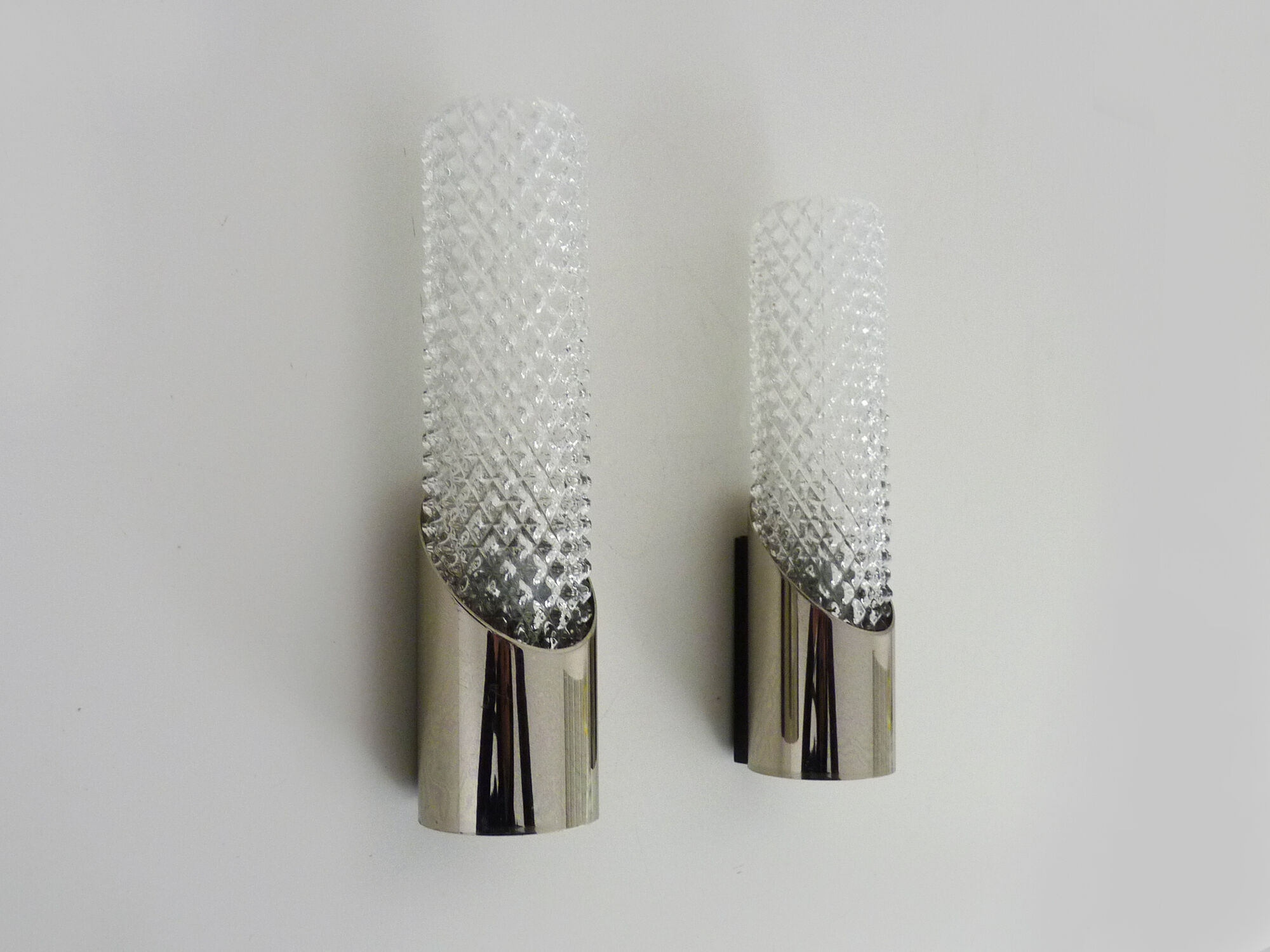 Pair of german wall sconces space age, chromed metal and glass, 60s