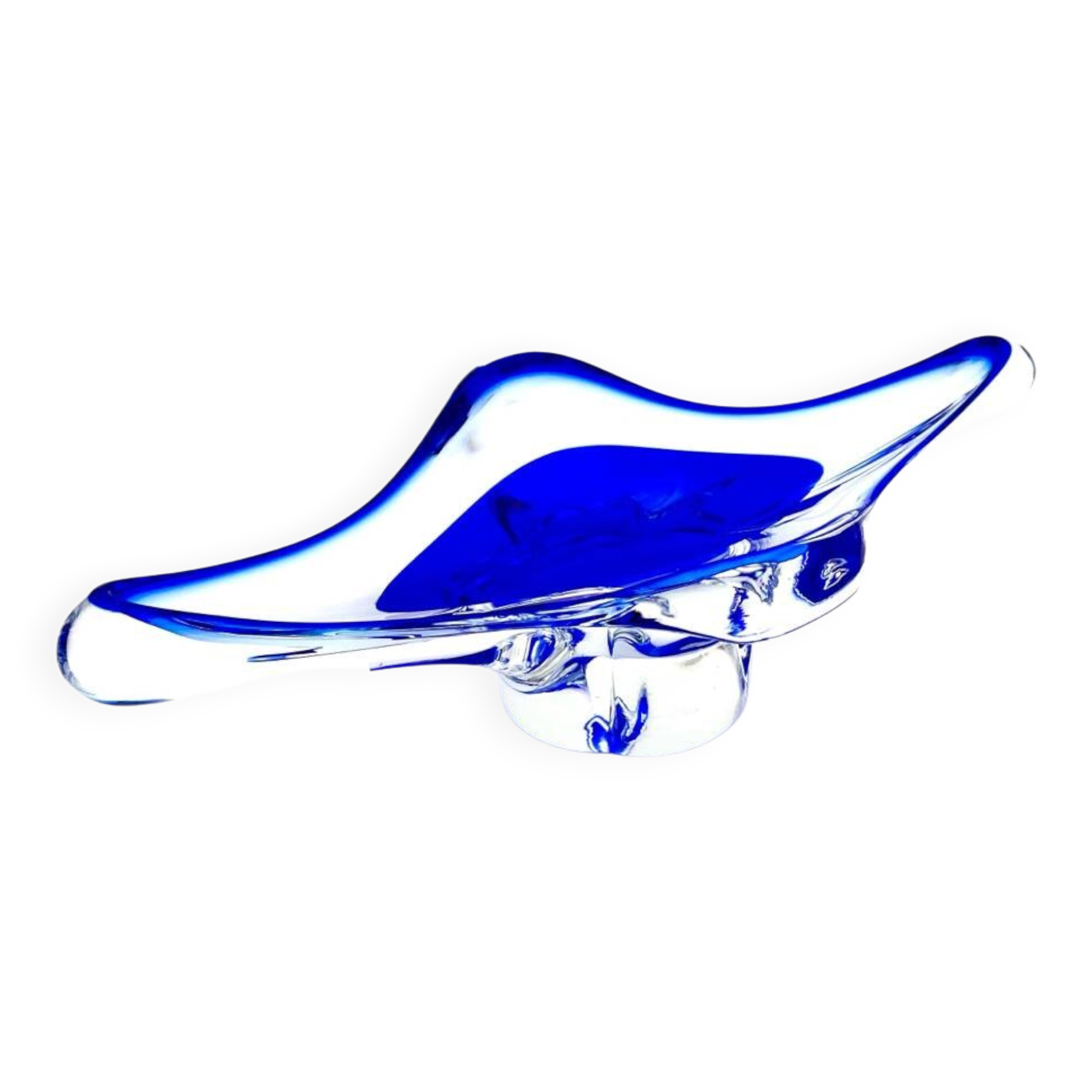 Large Coupe Hospodka Crystal Bohemia Sommerso Cobalt Blue Trim