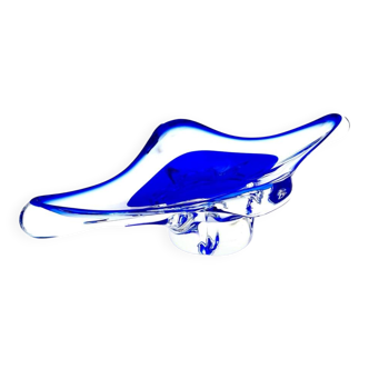 Large Coupe Hospodka Crystal Bohemia Sommerso Cobalt Blue Trim