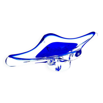 Large Coupe Hospodka Crystal Bohemia Sommerso Cobalt Lined