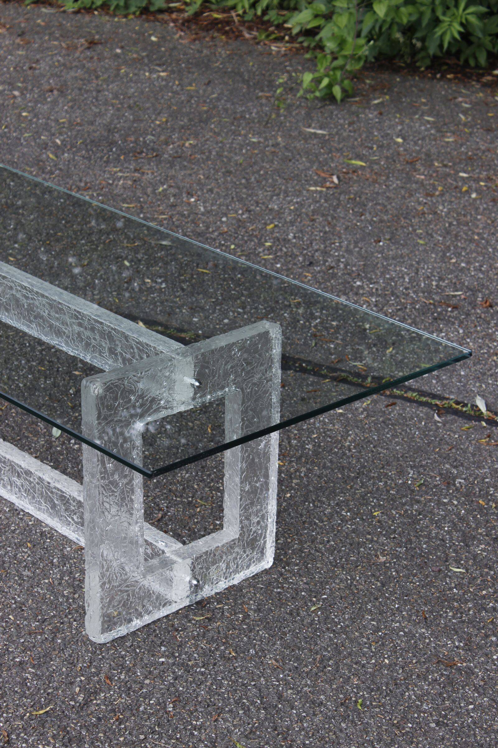 Vintage coffee table with frosted plexiglass base 1970s