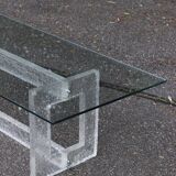 Vintage coffee table with frosted plexiglass base 1970s
