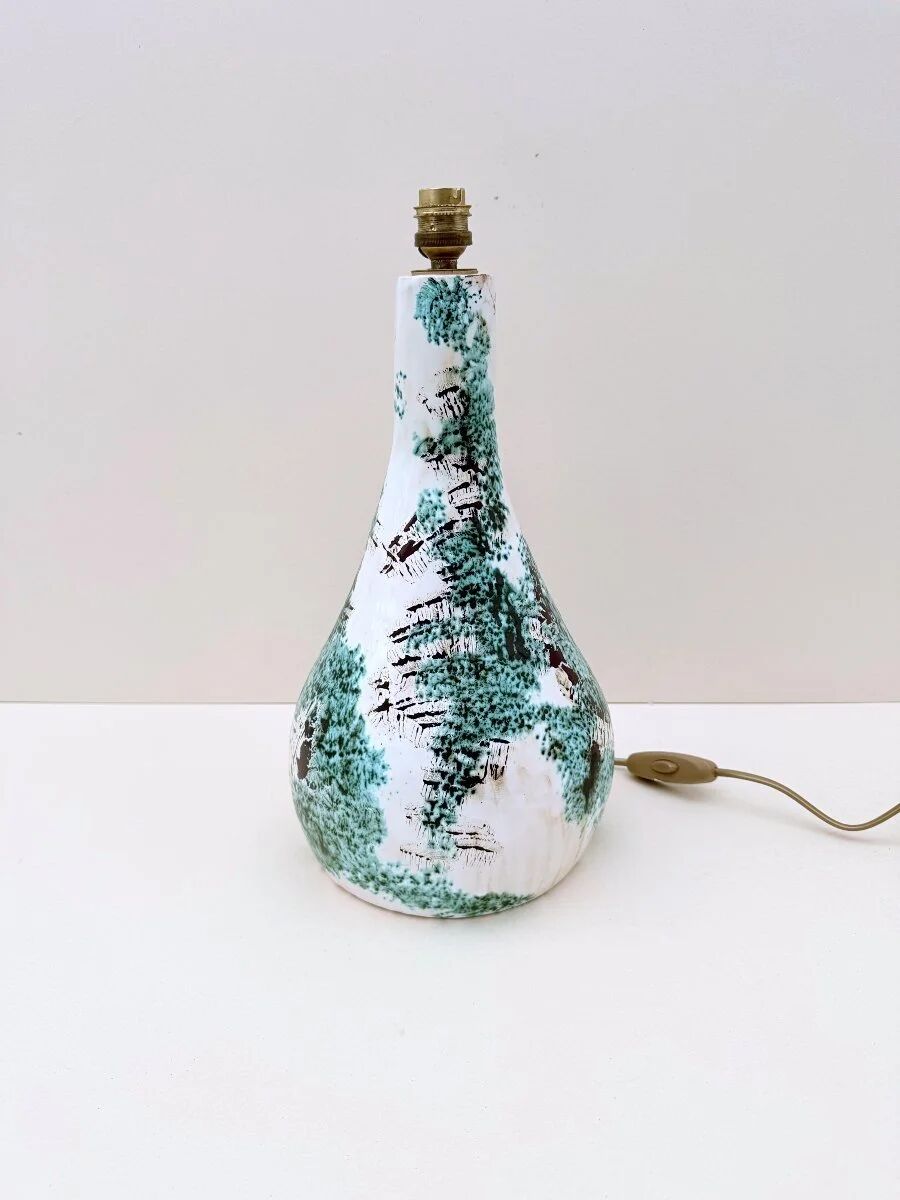 Pied de lampe en céramique émaillée signé, vers 1970