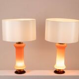 Pair of orange glass lamps. 1970s.