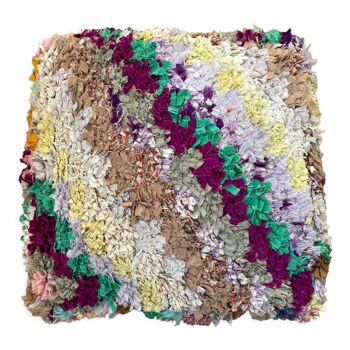 Pouf marocain berbère boucherouite violet lilas multicolore