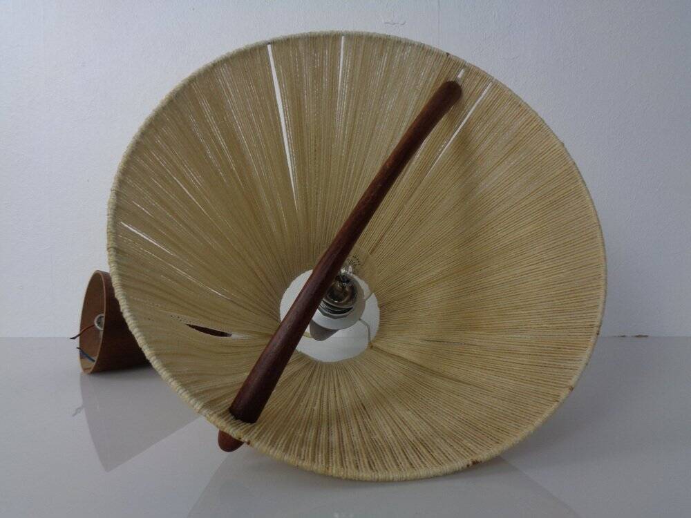 Teak and sisal ceiling lamp from Temde, 1960s