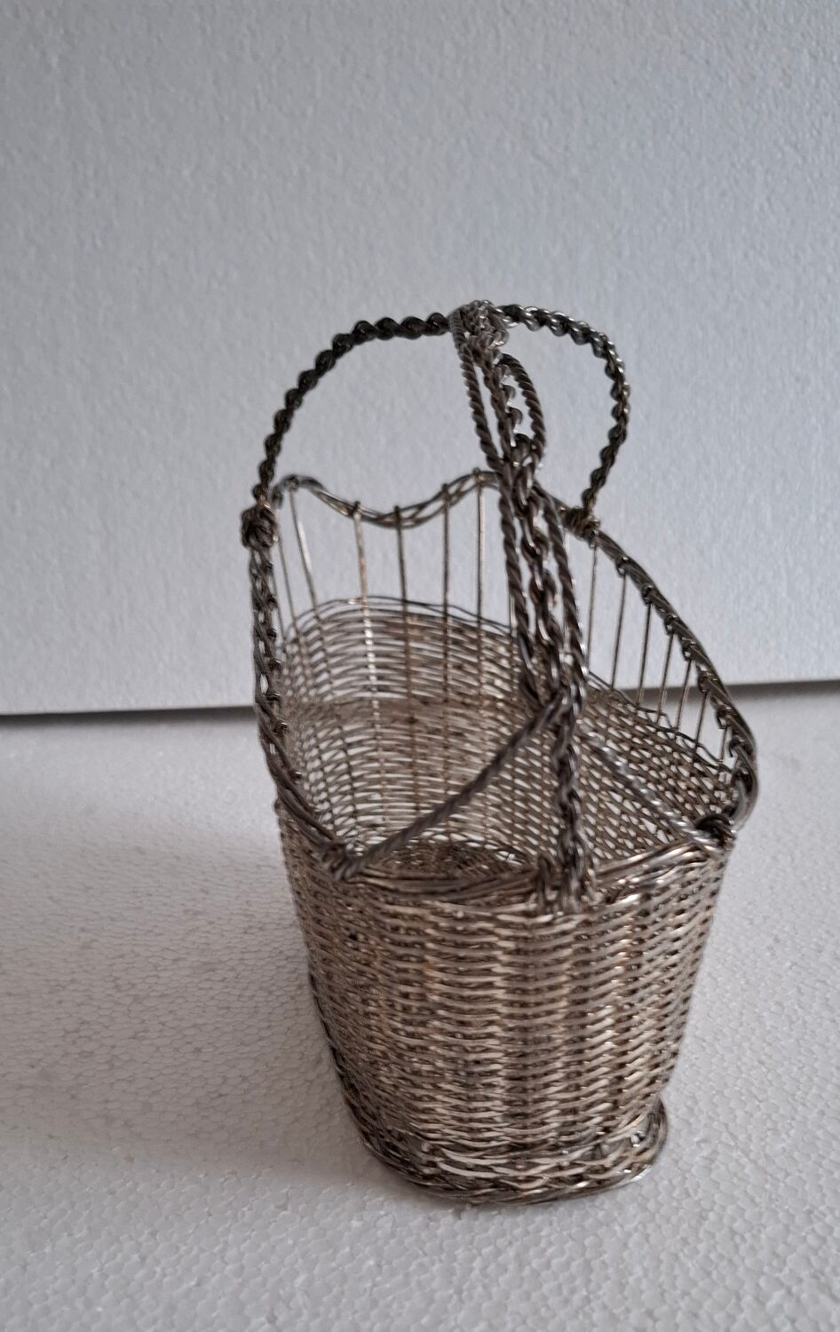 Silver metal basket and bottle holder