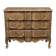 Commode arbalete ancienne style Louis XV noyer 3 tiroirs bronzes dores