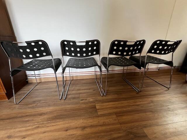 Set of 4 Black Omstak Chairs by Rodney Kinsman for Bieffeplast