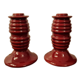 Pair of candlesticks earthenware St Clément creation Blanche LETALLE
