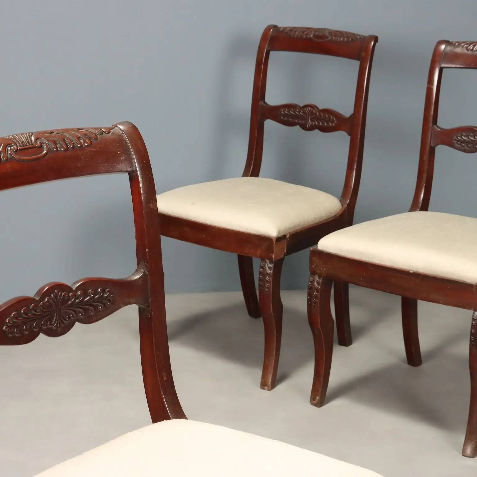 Antique Charles X chairs in mahogany and fabric, France, 19th century