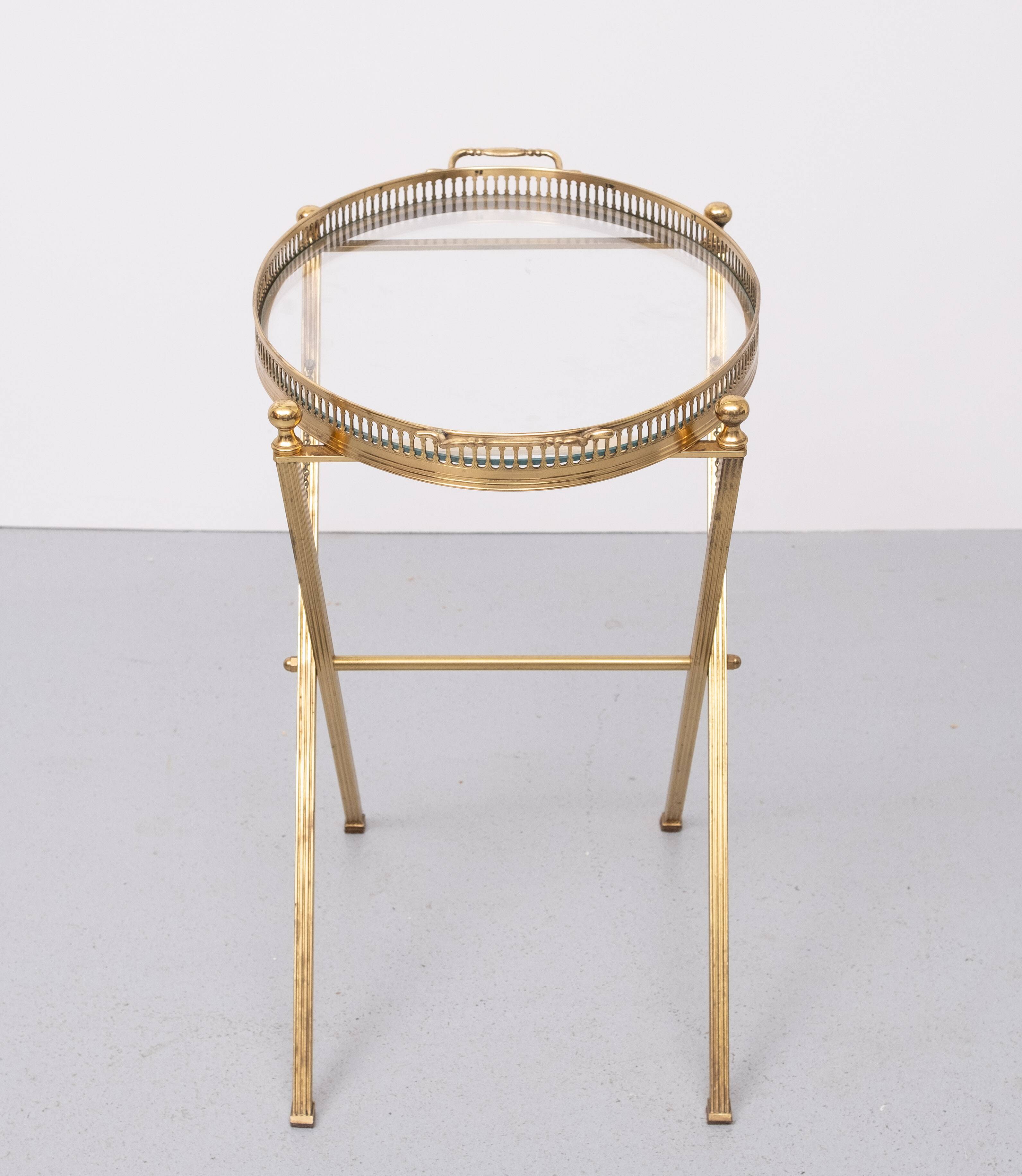 small Brass folding serving tray table 1970 France