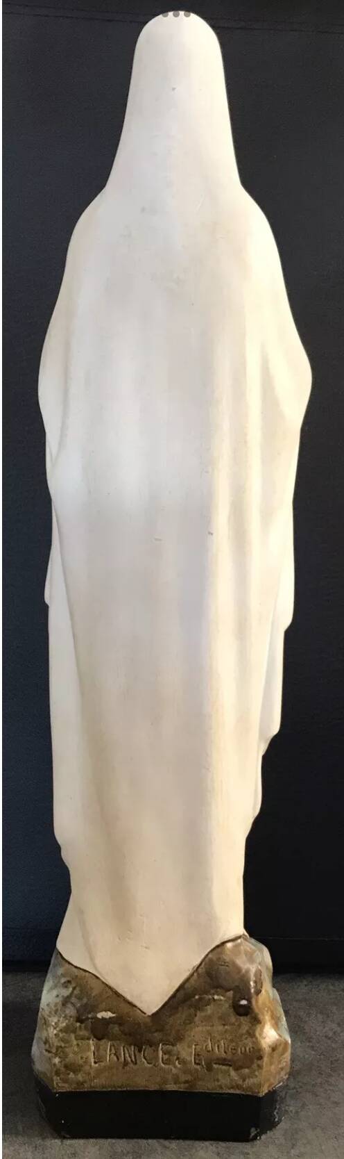 Statue of the holy virgin in hand-painted plaster signed lance 44 cm