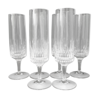 Set of 6 crystal cut champagne flutes