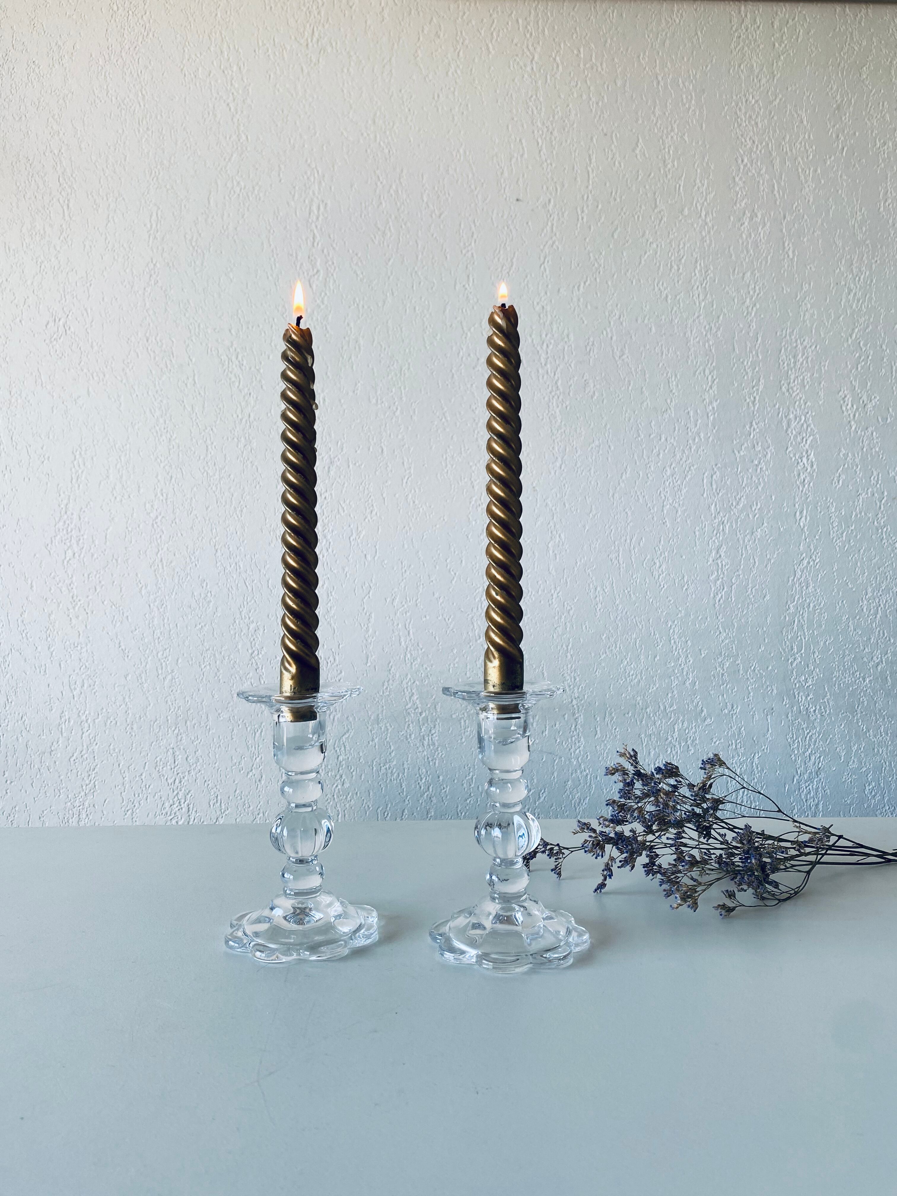 Pair of glass candle holders