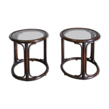 Paire de chevets rotin et verre fumé