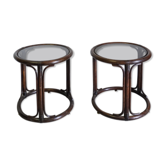 Rattan and smoked glass bedsides