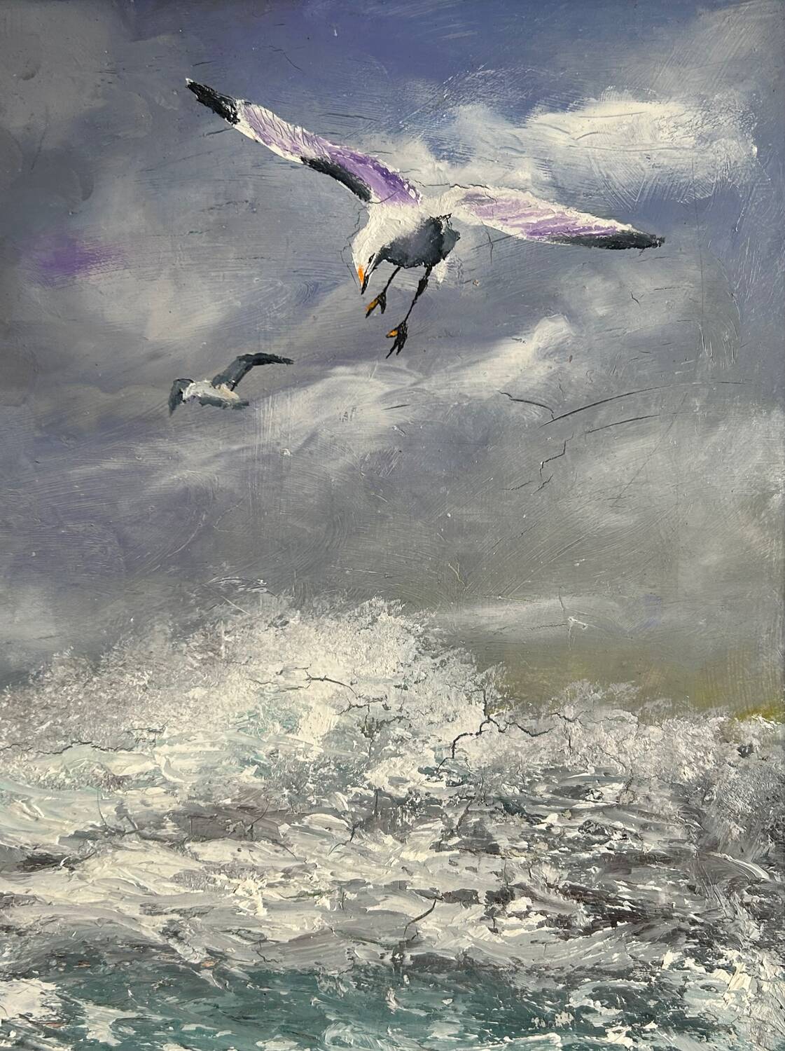 Marine painting oil on canvas by Robert Lesselin