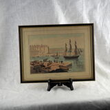 Lithographie vue du port de Weymouth - William Daniell - 19 ème siècle
