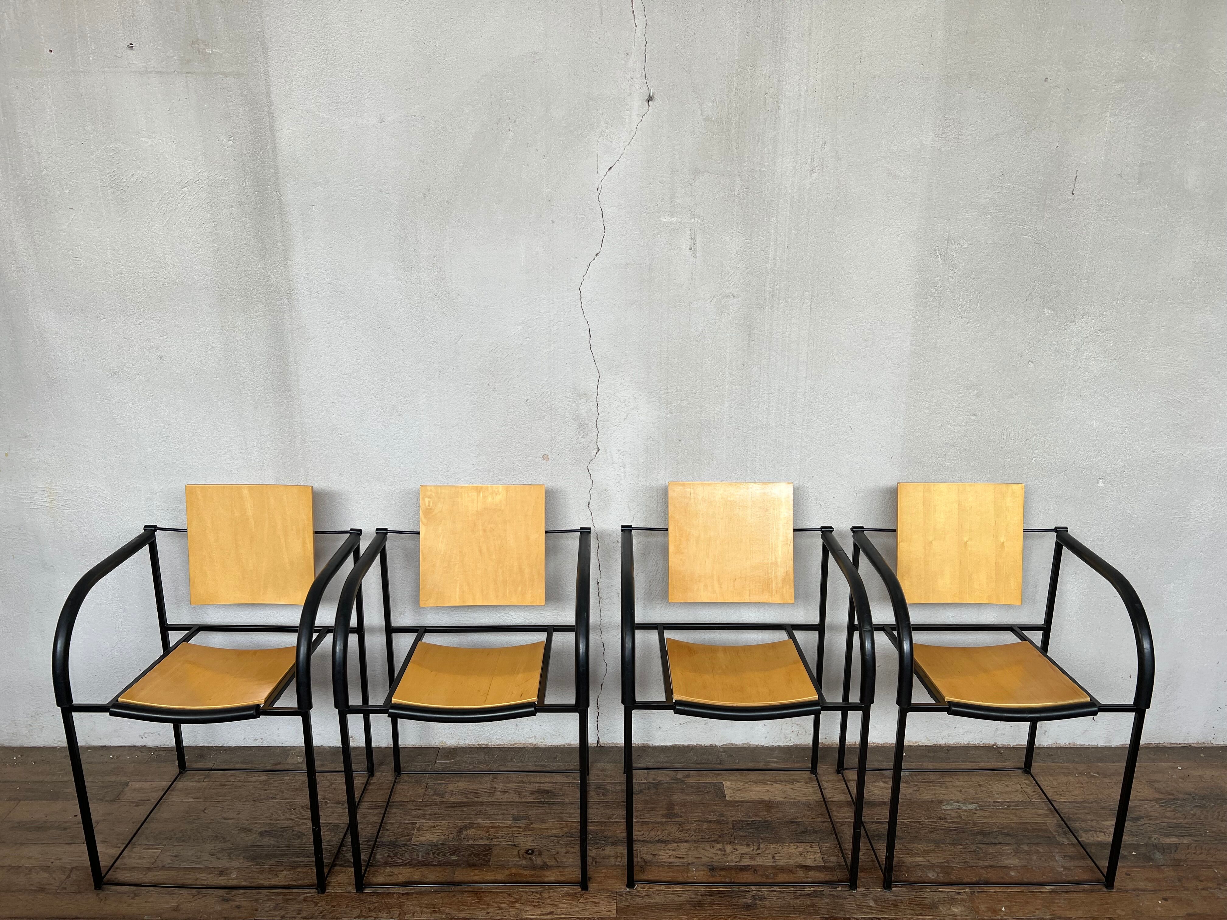 Series of 4 chairs minimalist 1980 design italy