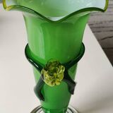 Design Vase in Floral/Yellow Rose shape in relief, corolla-shaped neck. Murano style. High 25 cm