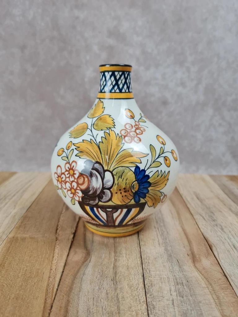 Antique hand-decorated faience vase – floral and bird design