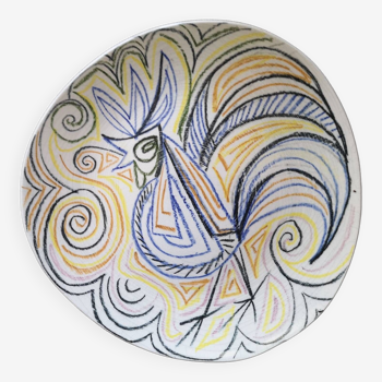 Cracked ceramic plate - Rooster pattern - 1960s