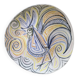 Assiette en céramique craquelée - Motif coq - Années 1960