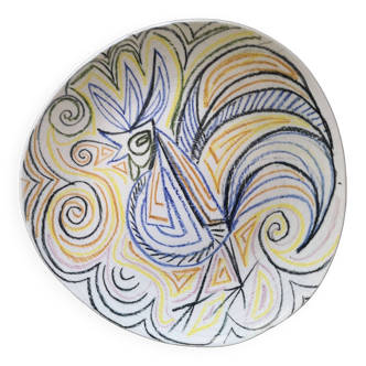 Cracked ceramic plate - Rooster pattern - 1960s