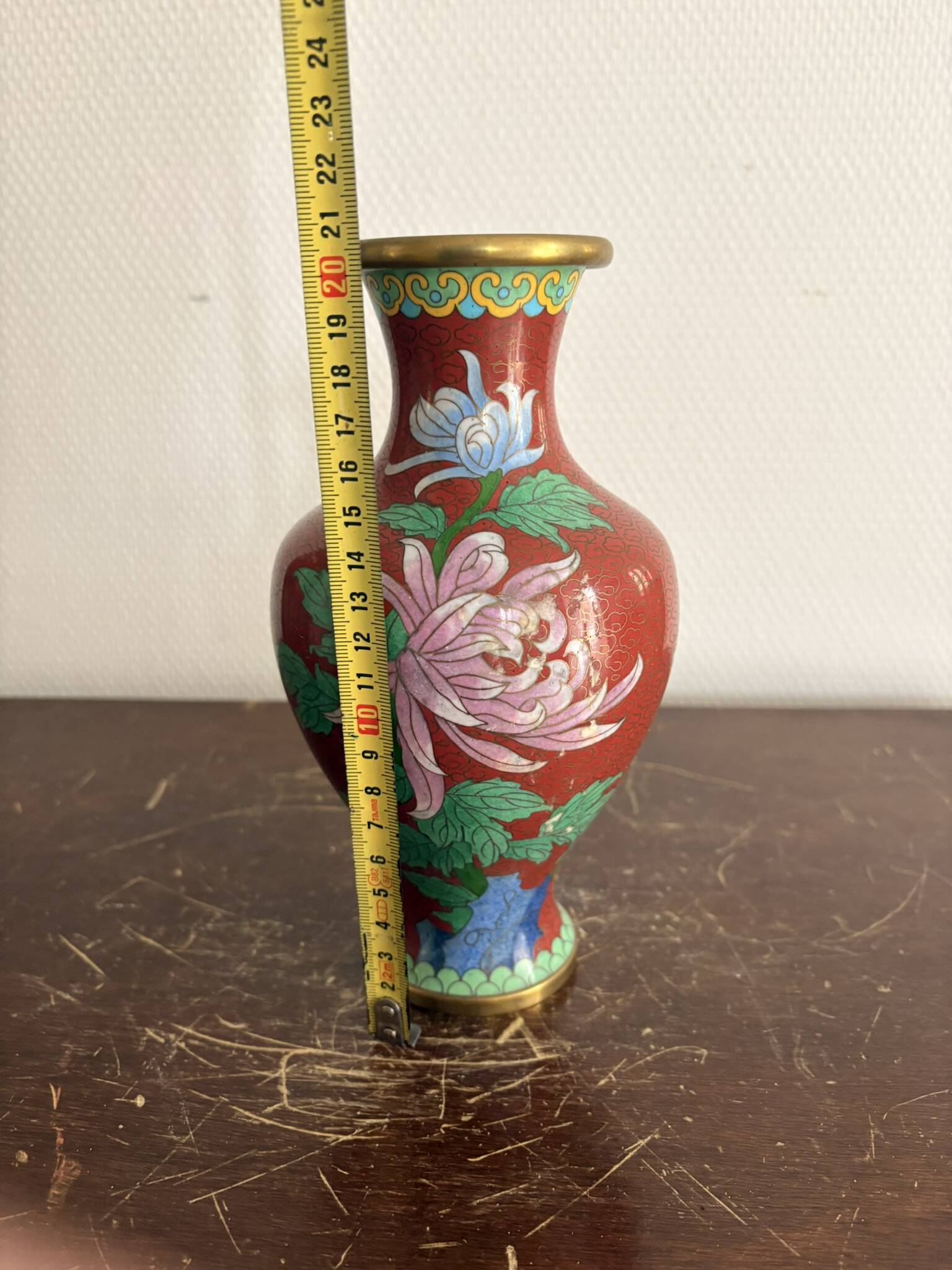 Baluster Vase Peony Flowers Butterfly Cloisonné Enamel Republic Period