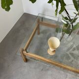 Scandinavian table blond teak and glass 60