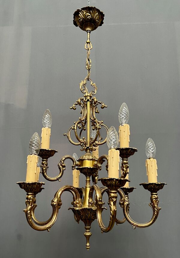 Lustre rococo, bronze doré massif