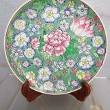 Plate china porcelainE enamelled family pink Lotus + Brand