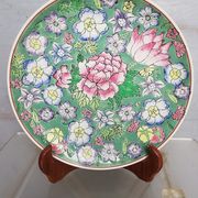 Plate china porcelainE enamelled family pink Lotus + Brand